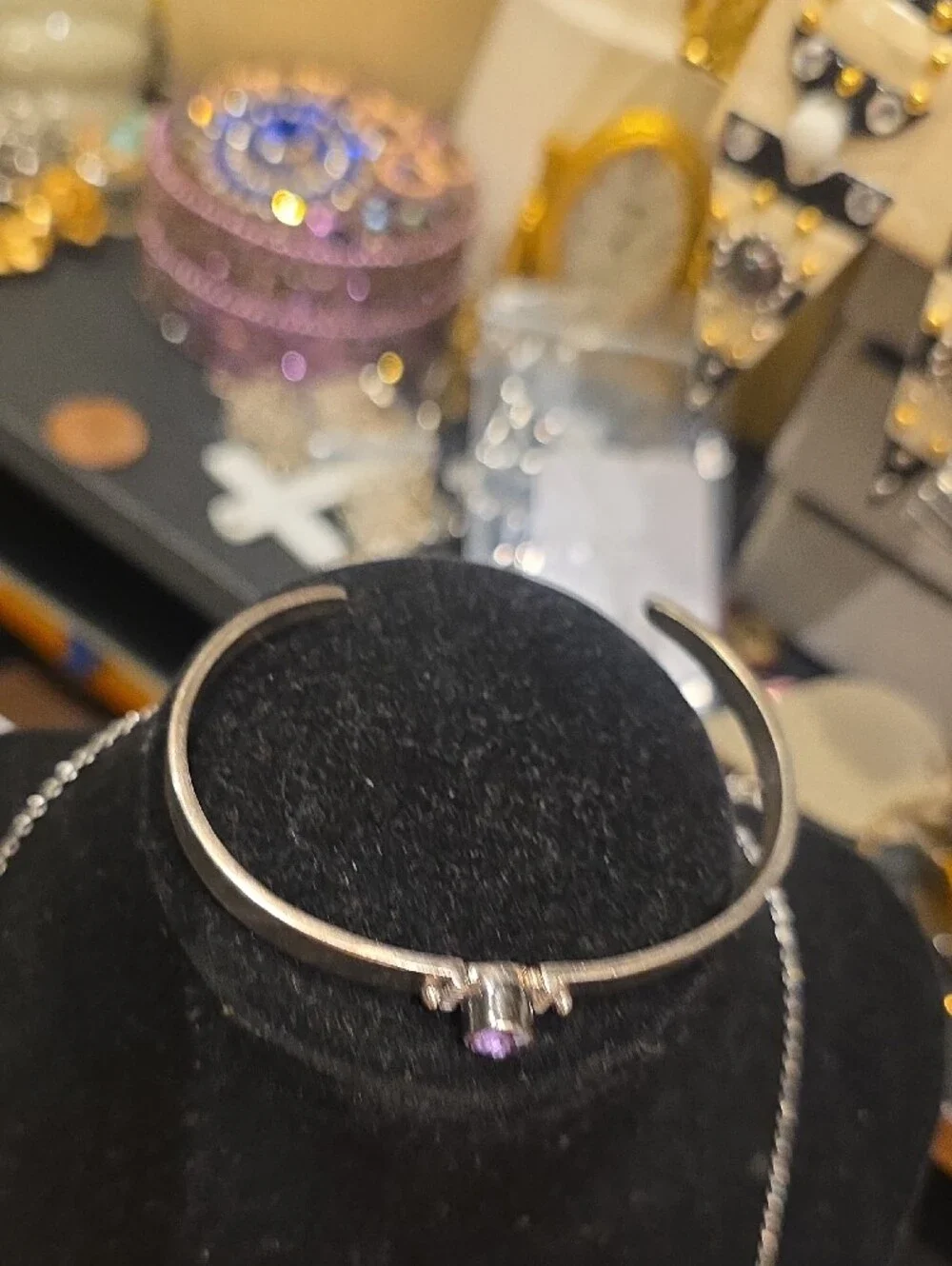 Sterling Silver Bangle Bracelet with Purple Gemstone